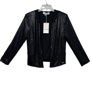 Rino & Pelle NEW Sequin Open Front Blazer Jacket Women 38 Black